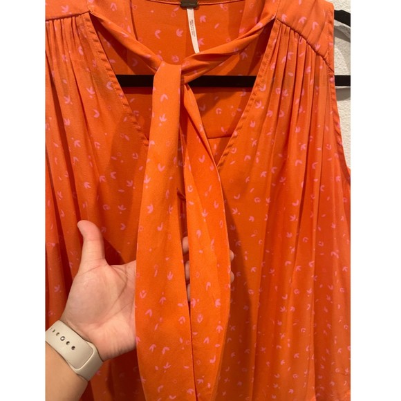 FREE PEOPLE Sleeveless Tie-Neck Coral Blouse - Picture 4 of 5